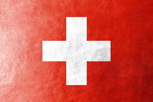 Bandera Suiza sobre cuero textura o fondo — Foto de Stock