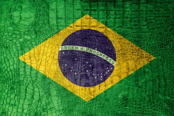 Brazil Flag on luxury crocodile texture or background — Stock Photo, Image