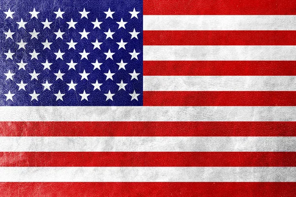 USA vlag op leder texture of achtergrond — Stockfoto