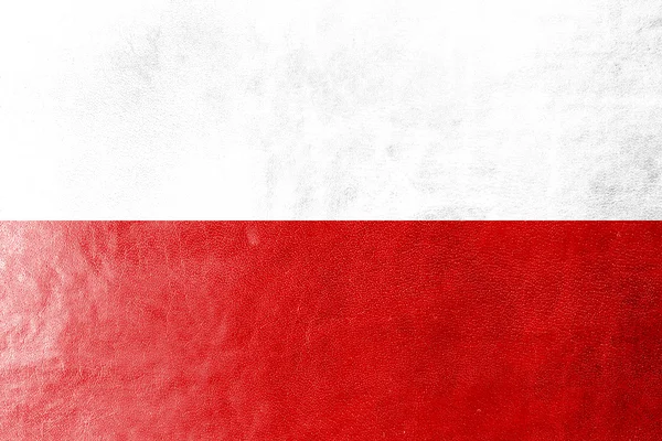 Polen vlag op leder texture of achtergrond — Stockfoto
