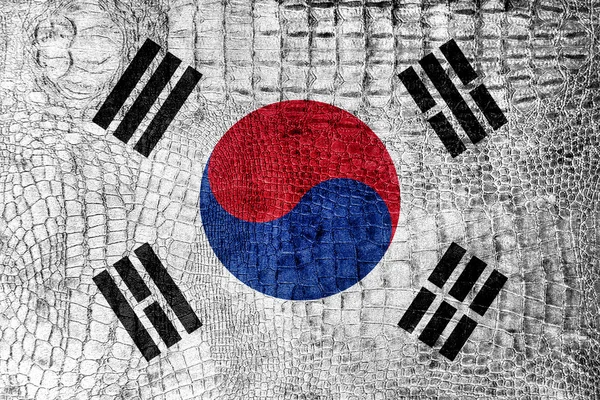 South Korea Flag on luxury crocodile texture — Stock Photo, Image