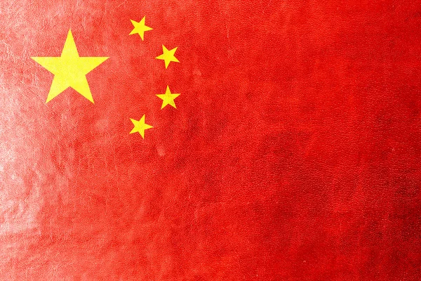 China-Flagge auf Leder-Textur gemalt — Stockfoto