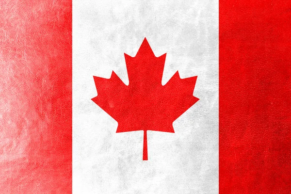 皮革纹理上的加拿大国旗 — 图库照片