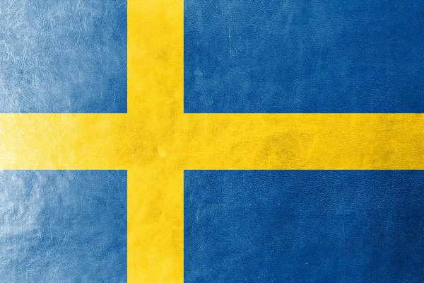 Sweden Flag painted on leather texture — Stock Photo, Image