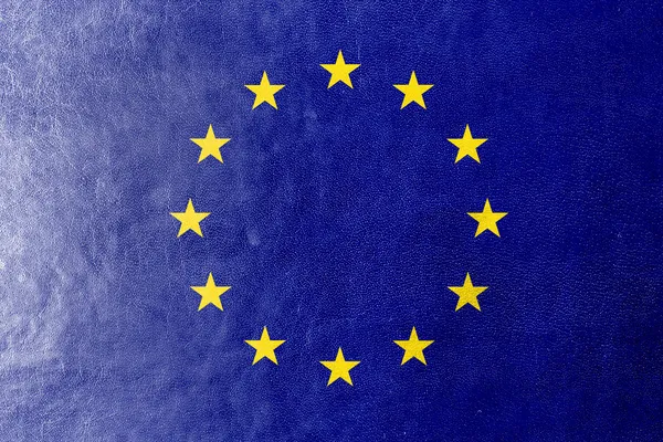 Bandera de la UE pintada sobre textura de cuero — Foto de Stock