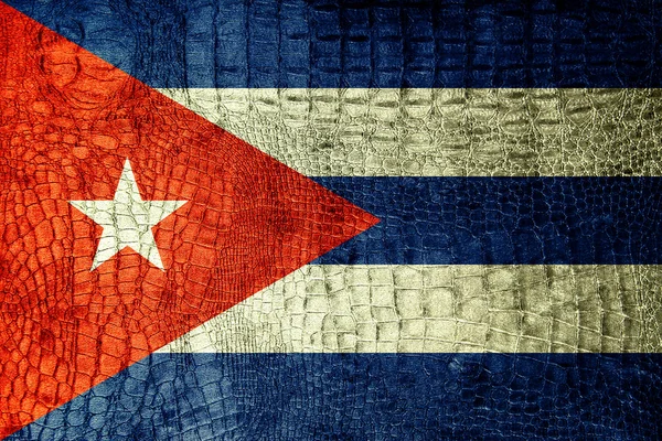 Cuba Bandeira pintada em textura de crocodilo de luxo — Fotografia de Stock