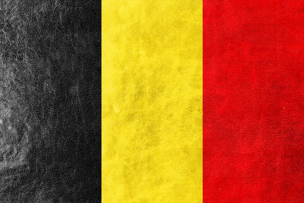 Bandera de Bélgica pintada sobre textura de cuero — Foto de Stock
