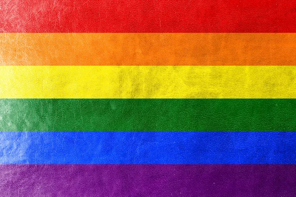 Regenboogvlag geschilderd op leder texture — Stockfoto