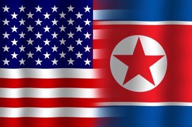 ABD ve Kuzey Kore bayrağı sallayarak
