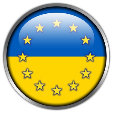 AB ve Ukrayna bayrağı parlak düğme