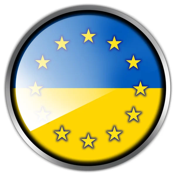 UE e Ucrânia Bandeira botão brilhante — Fotografia de Stock