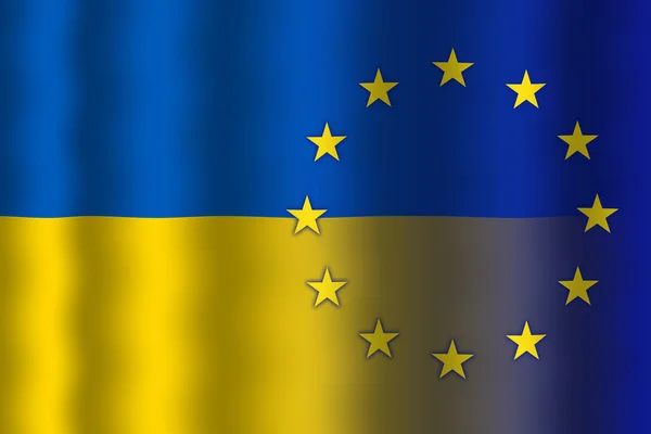 Acenando Bandeira da UE e da Ucrânia — Fotografia de Stock