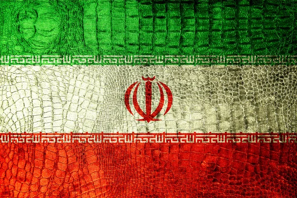 Írán vlajka na luxusní krokodýlí textura — Stock fotografie