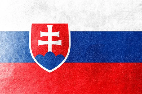 Slovakien flaggan målad på läder texture — Stockfoto