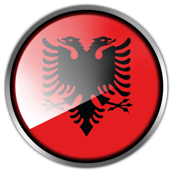 Albánie vlajku lesklý tlačítko — Stock fotografie