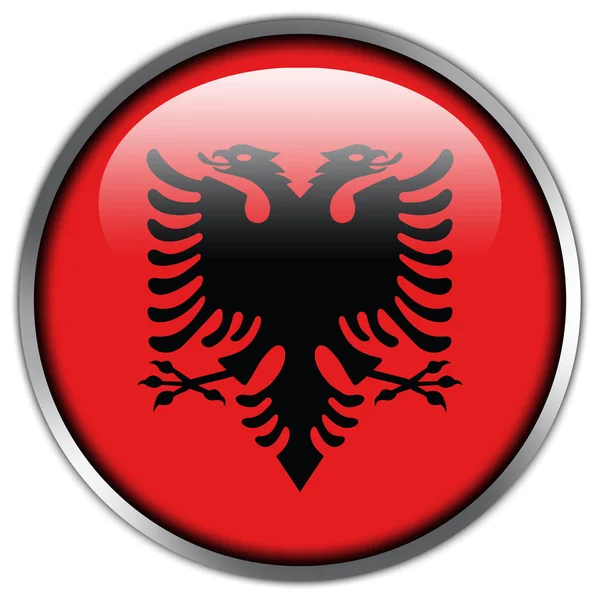 Albánie vlajku lesklý tlačítko — Stock fotografie