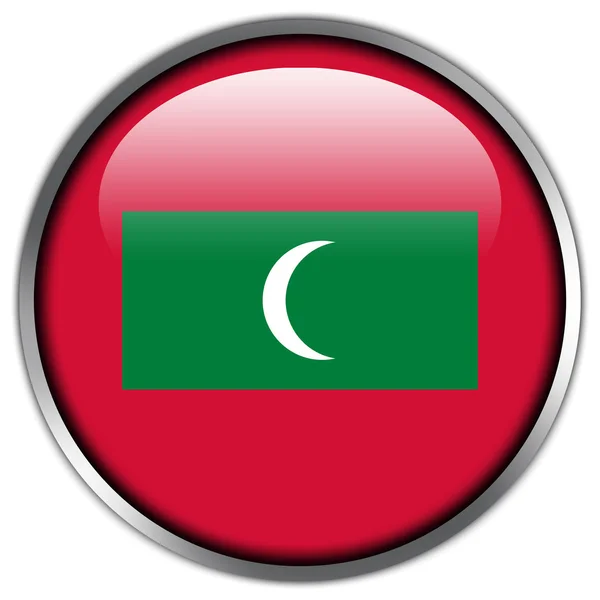 Maledivy lesklý tlačítko příznak — Stock fotografie