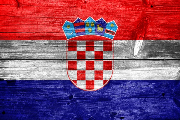 Kroatië vlag geschilderd op oude houten plank textuur — Stockfoto