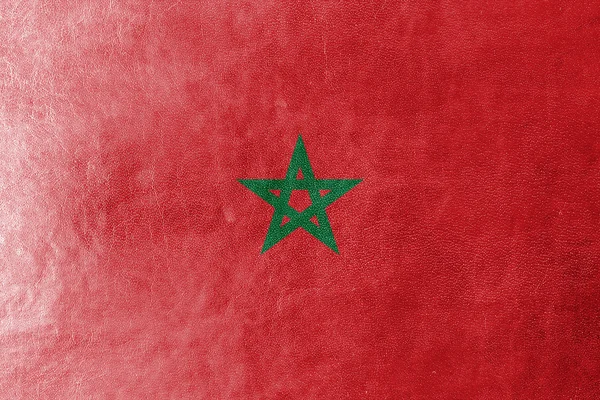 Morocco Flag painted on leather texture — Stock Photo, Image