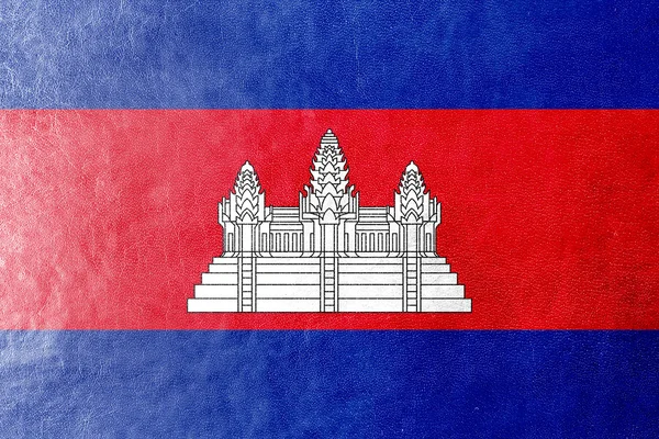 Vlajka Kambodži na kožené textury — Stock fotografie