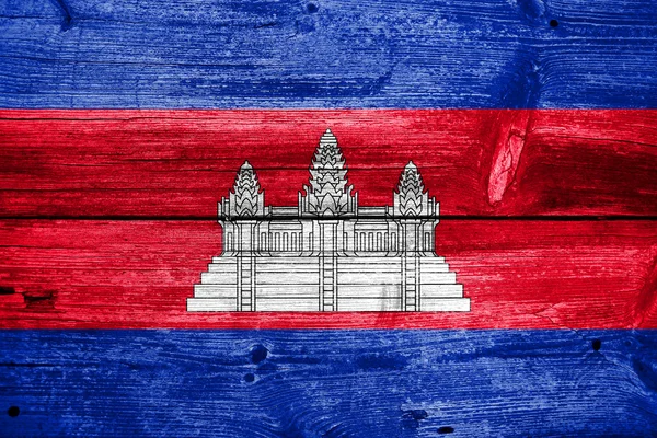 Cambodia Flag painted on old wood plank texture — Stock Photo, Image