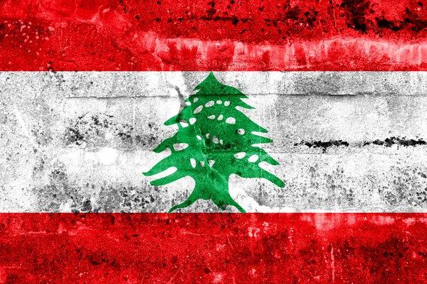 Bendera Lebanon dicat di dinding grunge — Stok Foto