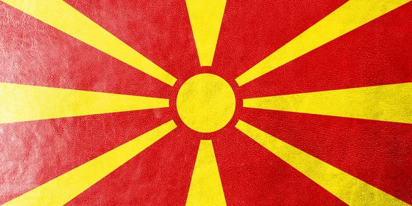 Macedonië vlag geschilderd op leder texture — Stockfoto