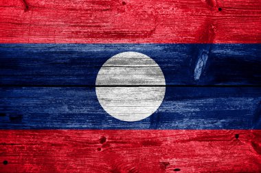 Laos bayrağı eski ahşap tahta dokusu üzerinde boyalı