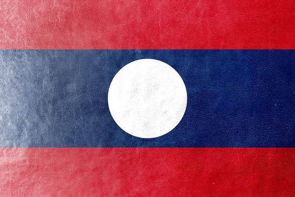 Laos Bandeira pintada sobre textura de couro — Fotografia de Stock