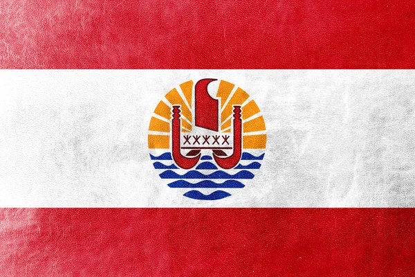 Polinésia Francesa Bandeira pintada sobre textura de couro — Fotografia de Stock
