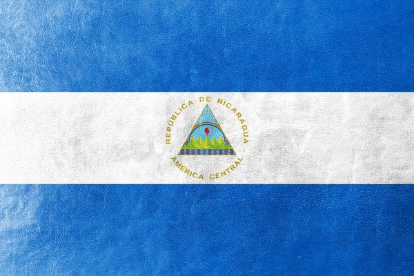 Nicaragua flaggan målad på läder texture — Stockfoto