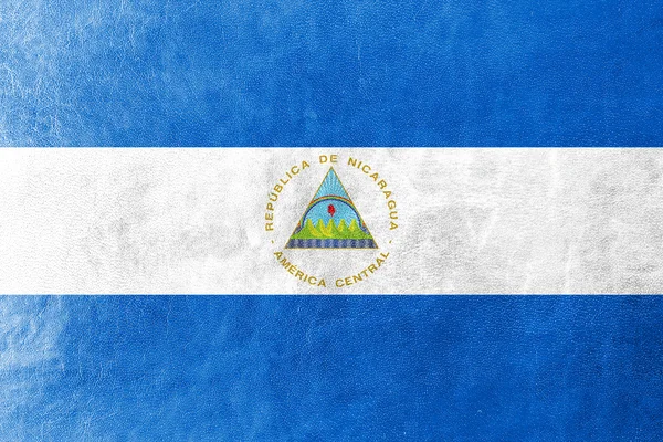 Nicaragua vlag geschilderd op leder texture — Stockfoto