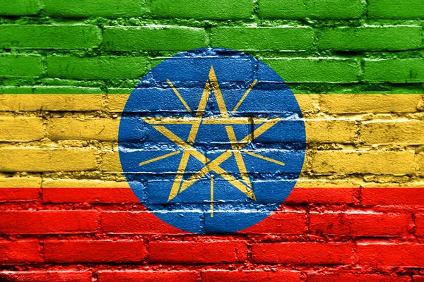 Bendera Ethiopia dicat di dinding bata — Stok Foto