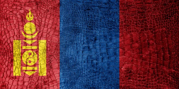 Mongolie Drapeau peint sur une texture de crocodile de luxe — Photo