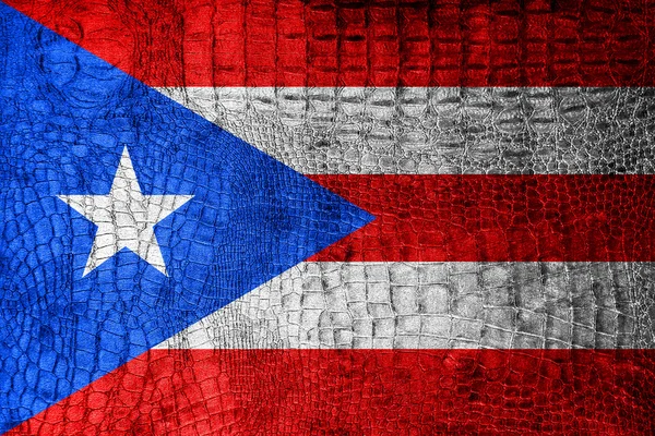 Σημαία του Πουέρτο Ρίκο ζωγραφισμένο σε πολυτελή υφή κροκόδειλος — Φωτογραφία Αρχείου