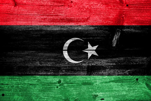 Bendera Libya dicat pada tekstur papan kayu lama — Stok Foto