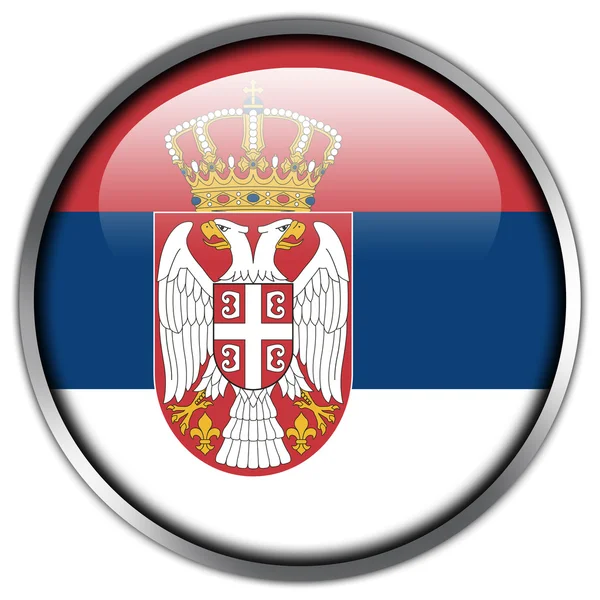 Srbsko lesklý tlačítko příznak — Stock fotografie