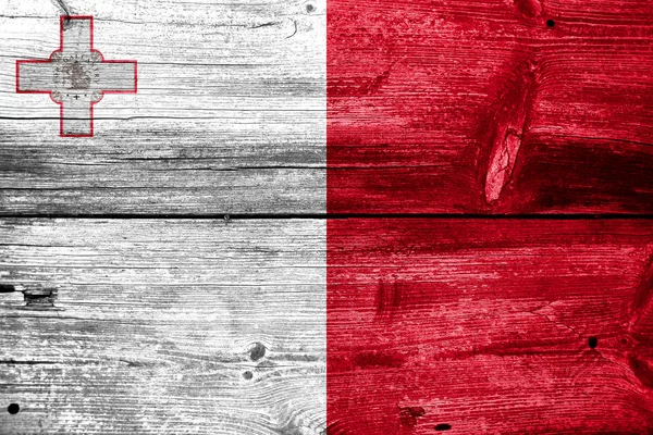 Bandera de Malta pintada sobre madera vieja textura del tablón — Foto de Stock