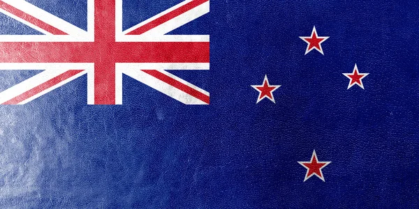 Neuseeland-Flagge auf Leder-Textur gemalt — Stockfoto
