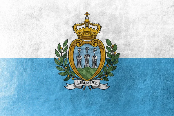 San Marino Flagge auf Leder-Textur gemalt — Stockfoto