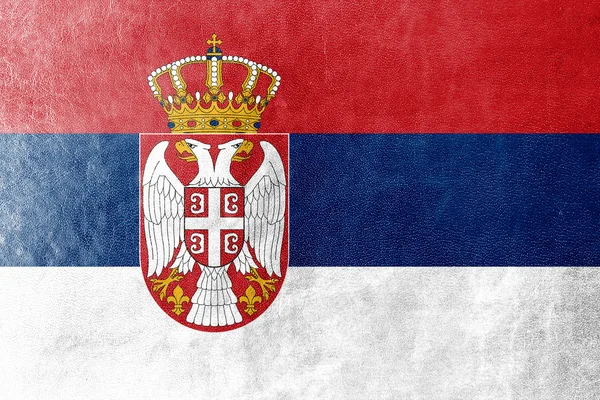 Sérvia Bandeira pintada sobre textura de couro — Fotografia de Stock