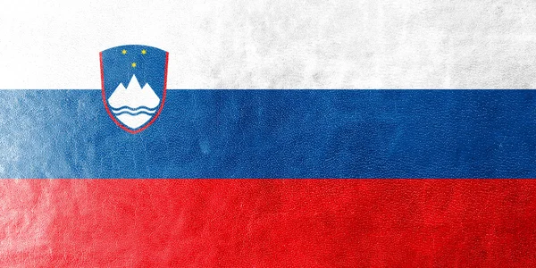 Sloveniens flagga målade på läder texture — Stockfoto