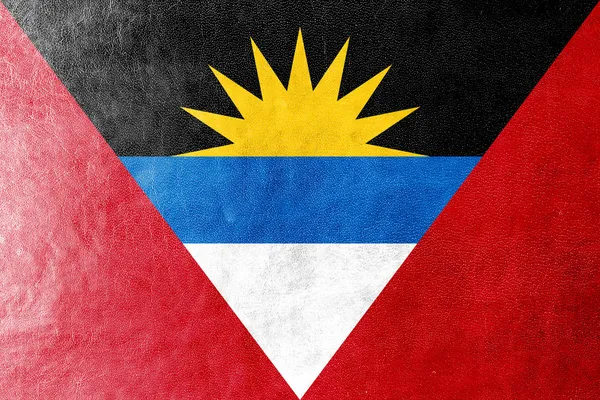 Antigua und Barbuda Flagge auf Lederstruktur gemalt — Stockfoto
