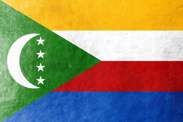 Comoros Flag painted on leather texture — Stock Photo, Image