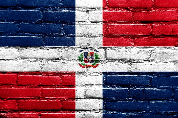 República Dominicana Bandeira pintada na parede de tijolo — Fotografia de Stock