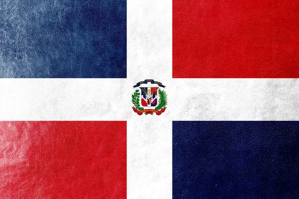 República Dominicana Bandeira pintada sobre textura de couro — Fotografia de Stock