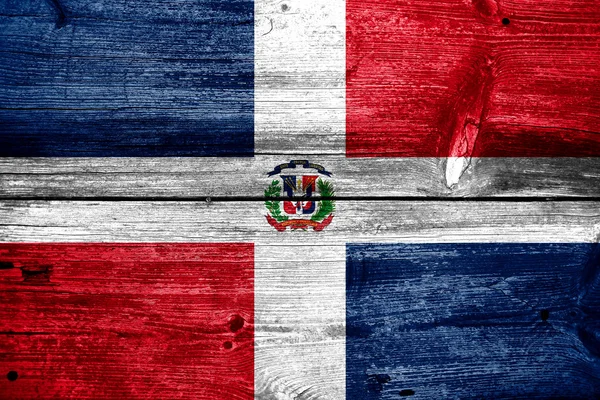 Bandera de República Dominicana pintada sobre madera vieja textura de tablón —  Fotos de Stock