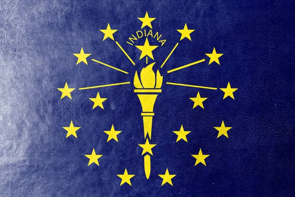印第安纳州州旗在皮革纹理上绘制 — 图库照片