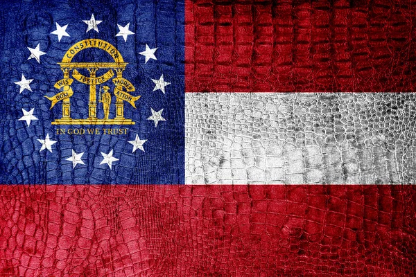 Georgia State Flag painted on luxury crocodile texture — Stock Photo, Image