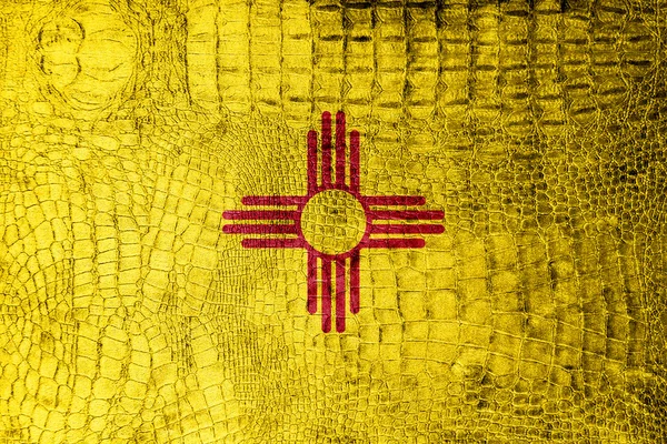 New Mexico State Flag painted on luxury crocodile texture — Stock Photo, Image